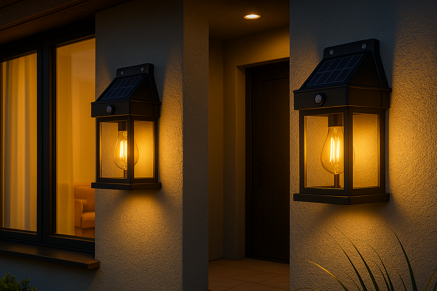 Pack de 2 apliques solares exterior |Farola de luz LED blanco cálido