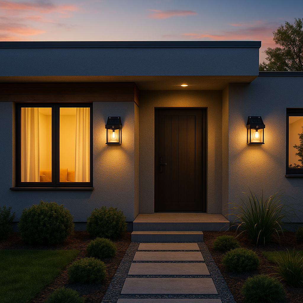 Pack de 2 apliques solares exterior |Farola de luz LED blanco cálido