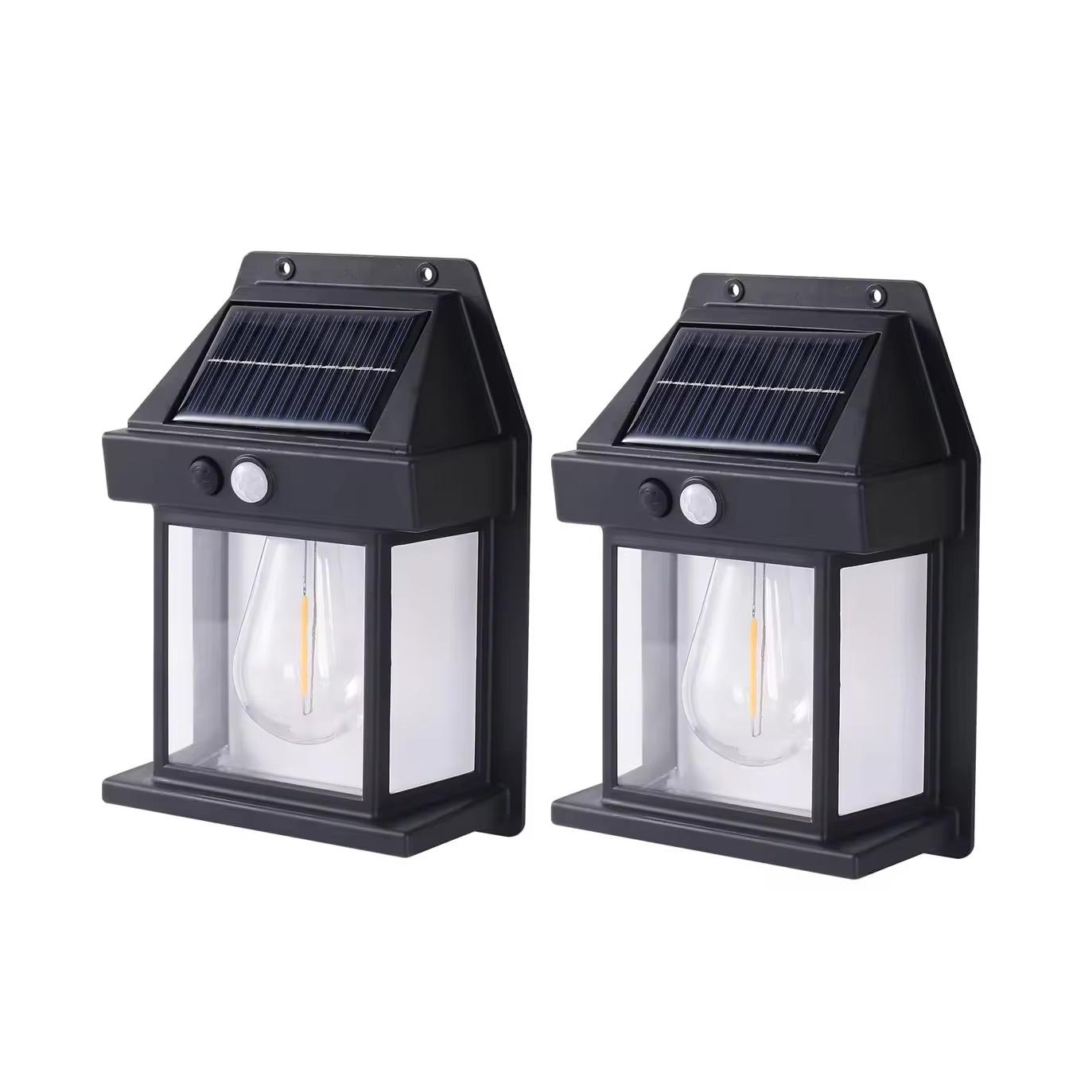 Pack de 2 apliques solares exterior |Farola de luz LED blanco cálido