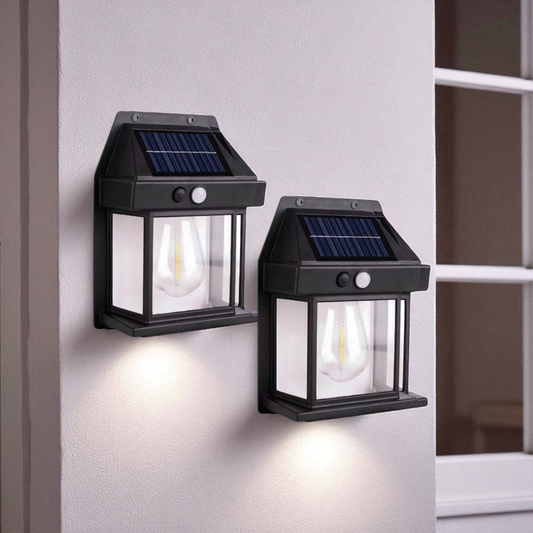 Pack de 2 apliques solares exterior |Farola de luz LED blanco cálido